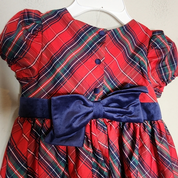 NWT Max Studio Kids Red Christmas Plaid Sateen Dress Velevt Bow Size 6 - Picture 7 of 12
